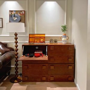 Wooden Modular <b>Sideboard</b> Living Room Cabinet Dark Antique Color Multi Functional <b>Storage</b> Unit - Product Image 1
