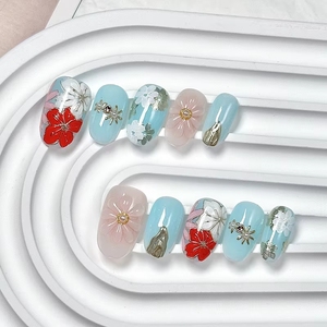 Faux ongles à presser faits <span class=keywords><strong>main</strong></span> <span class=keywords><strong>avec</strong></span> motif floral <span class=keywords><strong>dessin</strong></span>é à la <span class=keywords><strong>main</strong></span>, haute qualité, couverture complète, personnalisation de votre propre design et emballage - Product Image 3