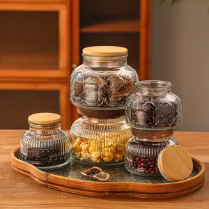 Bocaux en verre gravés de luxe Bocal rond hermétique pour biscuits, thé, épices, noix et fruits