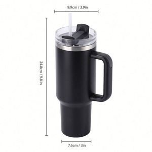 Custom Logo 40oz Double Wall Vacuum Insulated Stainless Steel Travel Coffee Mug Handle Straw Custom Color Silk Screen Printing - Product Image 2