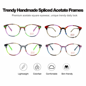 Montures de lunettes rondes multicolores <span class=keywords><strong>BEM</strong></span> Fashion, matériau en acétate de qualité supérieure, personnalisables, unisexes, montures de lunettes optiques XY-213 - Product Image 3