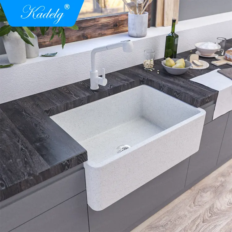 Fábrica Fornecer Diretamente Branco Farmhouse Sink Composite Acrílico Quartz Granite Kitchen Sink para Casa