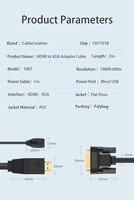 Câble adaptateur HDMI vers VGA CableCreation 1080P avec alimentation Micro USB et sortie audio 3,5 mm DC, convertisseur actif pour ordinateur portable, PC, PS4, TV