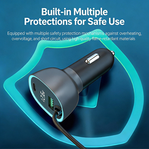 Intrekbare PD 5-poorts USB-C USB-A uitbreidingskabel 1,5m snellader sigarettenaansteker autolader 12-24V voor/achterbank geschikt - Product Image 3