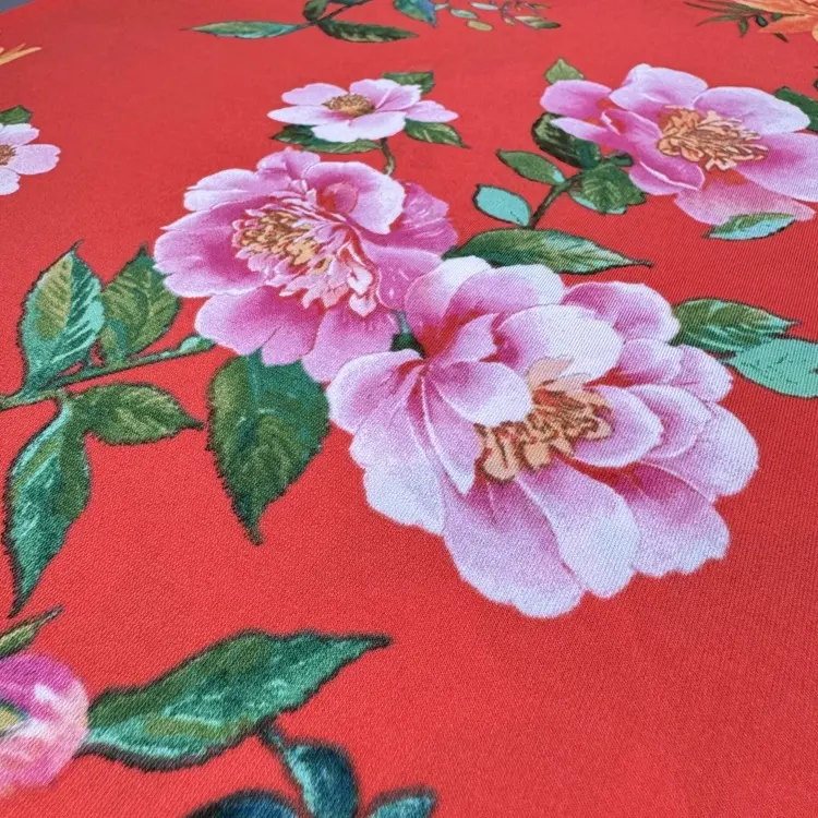 High Quality Breathable Peony Flower Printed Fabric Crystal Hemp Fabric For Women's Dresses