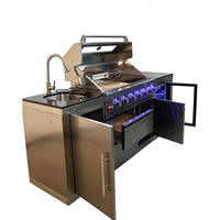 Cuisine extérieure moderne et durable en acier inoxydable SUS304, barbecue à gaz 6 brûleurs avec évier, robinet, réfrigérateur, comptoir en granit longue durée et armoire