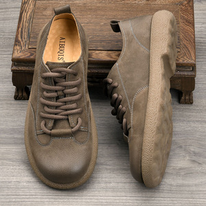Chaussures bateau en cuir véritable pour hommes, à bout rond, à lacets, respirantes, avec semelle extérieure en caoutchouc et semelle intermédiaire en EVA, motif uni, pour un usage décontracté estival - Product Image 3