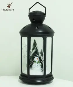 Newish natale decorazione lampada portatile di plastica nera lanterna a lume di candela con tornitura lampada da discoteca decorazioni natalizie per la casa