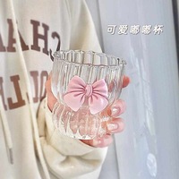 Gobelet en Verre Borosilicate Rose avec Nœud Résistant à la Chaleur, Design Coréen, Tasse à Café Thé avec Couvercle, Motif Vertical, Tasse Rebordie pour Filles