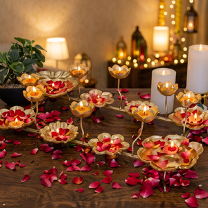Arte de Pared con Flores Combinadas, Portavelas de Hierro Dorado con Pétalos de Rosa para Decoración Romántica de Mesa - Product Image 5