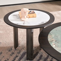 Luxuriöser Moderner Wohnzimmer-Mitteltisch Runder Minimalistischer Gesinterter Stein-Couchtisch-Set mit Edelstahlrahmen