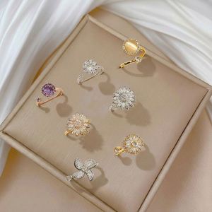 Women cross-border micro-inlaid flower Rotation <b>Ring</b> OEM ODM Service Luminous Inlay Solid Metal Construction Mixed wholesale - Product Image 2