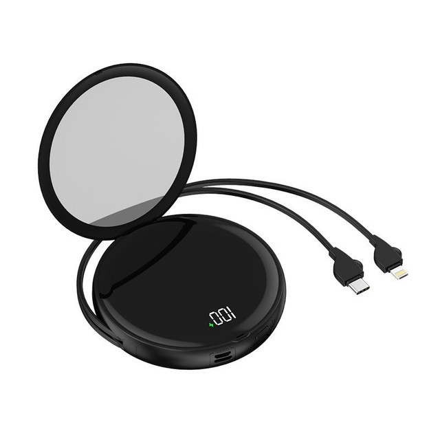 Mini Portable Power Bank with Built-In Micro USB Cable 10000 Mah 22.5W Fast Charging and Built-In Makeup Mirror