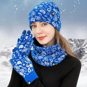 Ensemble bonnet et écharpe tricotés imprimés cachemire pour hommes, femmes et dames, avec fonction tactile pour téléphone, doublure polaire, idéal pour l'hiver en extérieur - Product Image 4