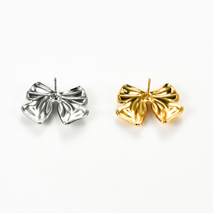 1 Paire de Boucles d'Oreilles Clous Nœud Papillon en Acier Inoxydable, Grandes et Massives, Plaqué Or et Argent, Bijoux Cadeau Mignons pour Femmes - Product Image 5