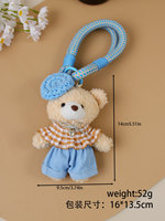 2026 Original Fait main Ours en peluche mignon avec béret, porte-clés et breloque de sac, pendentif animal moelleux, cadeau en gros pour filles