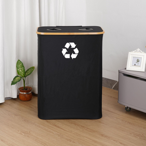 Personnalisation Grand bac de recyclage de cuisine en bambou noir gris Stockage de bouteille Panier de bouteille de recyclage - Product Image 1