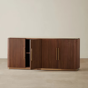 Meuble de salle à manger de luxe, buffet en placage de chêne brun avec plateau en pierre, buffet en bois - Product Image 4