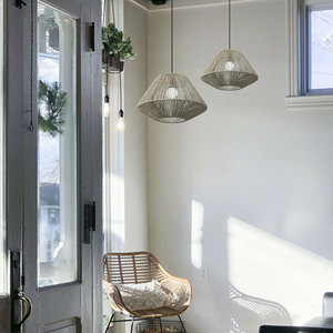 Pantalla de lámpara tejida con cuerda de paja, forma de campana, base de bombilla E27, fácil instalación, para sala de estar, dormitorio, hotel, cafetería - Product Image 3