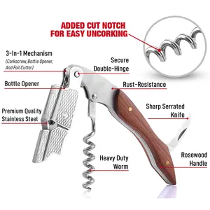 그레이트 로즈 우드 핸들 레드 와인 코르크 마개 나사와 와인 오프너 코르크 마개 선물 세트와 나무 코르크 마개 웨이터의 와인 오프너