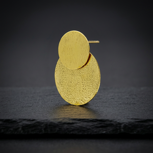 Trendy <b>Gold</b> Plated Bezel Setting Textured <b>Disc</b> Stud Earrings for Women's Party and Daily Elegant Wear - Product Image 2