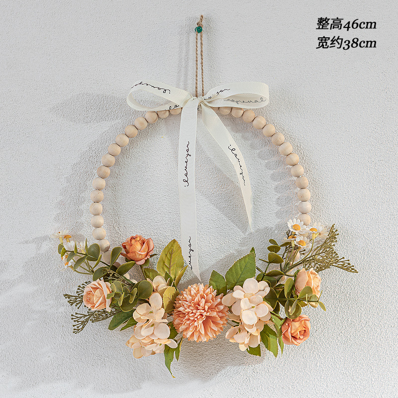 Orange Rose Chamomile Wooden Bead Wreath