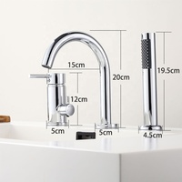 Robinet de baignoire moderne à poignée unique 3 trous, mitigeur de bain à poser sur le rebord avec douchette à main