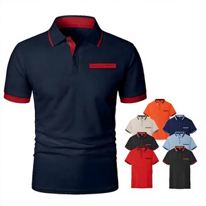 Camiseta de golf de algodón sólido al por mayor para hombre, manga corta, negra, con logo en contraste, ajuste slim, anti-bolitas - Product Image 1
