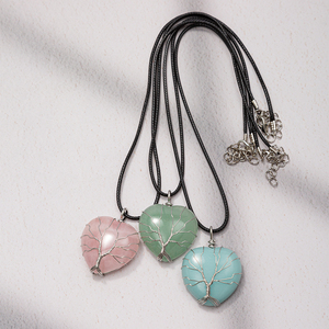 Collier pendentif coeur en cristal de guérison naturel pour femmes fil de pierre précieuse enveloppé dans un arbre mignon vie amour en forme de conception chaîne de corde - Product Image 6