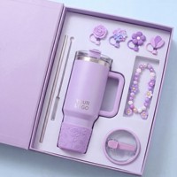 Gobelet de voyage isotherme en acier inoxydable à double paroi de 40 oz avec paille et poignée, coffret cadeau personnalisable à thème pour cadeaux d'affaires