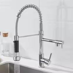 <span class=keywords><strong>Robinet</strong></span> <span class=keywords><strong>de</strong></span> <span class=keywords><strong>cuisine</strong></span> classique monocommande en acier inoxydable poli, mural ou sur comptoir, avec <span class=keywords><strong>douchette</strong></span> télescopique extractible eau chaude/froide - Product Image 4