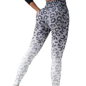 Digital Printed Fitness Pants Leopard Print 9 Points Yoga Pants Seamless High Waist Gradient Motion Yoga Pants For Women