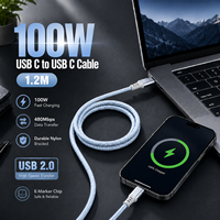 Câble de charge USB C PD 100W 1,2 m 5A Charge rapide Câble de données USB 2.0 Type C vers Type C en nylon tressé OEM ODM Usine
