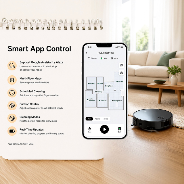 Mass Production 298mm Ultra Thin 10000pa Point LiDAR Navigation APP Control Flat Mop Robotic Vacuum Cleaner