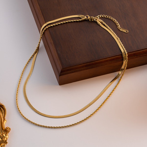 Collier double couche en alliage de zinc couleur or acier, design géométrique, mode décontractée - Product Image 3