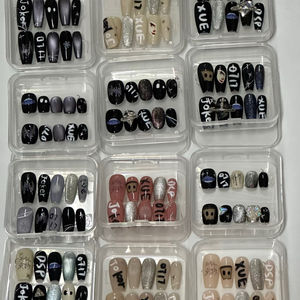 Ongles en acrylique personnalisés à presser pour hommes, faits à la main, couvrance totale, motif papillon, forme stiletto et carrée, réutilisables, kit d'ongles artificiels avec colle - Product Image 6