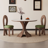 Table à manger multifonctionnelle de style médiéval en bois massif avec plateau en pierre, couleur noyer blanc pur, idéale pour les petits appartements.