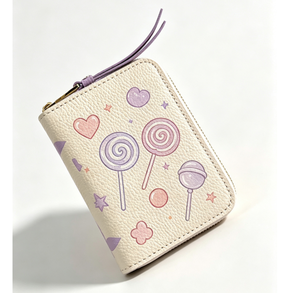 <span class=keywords><strong>Portefeuille</strong></span> court en PU à fermeture éclair pour femme, motif bonbon, design cœur sucette, idéal pour un usage quotidien - Product Image 3