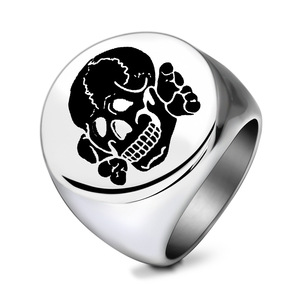 Titanium Steel Round Skull <b>Ring</b> 22MM Laser Engraved Unisex Fashion Jewelry Gift - Product Image 5