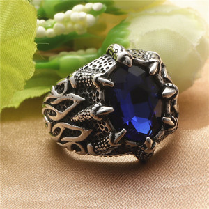 Dragon Claw <b>Ring</b> <b>Titanium</b> Steel Blue Stone Men's Punk Jewelry Gift - Product Image 1
