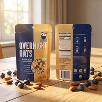 Bolsa Doypack Impresa por Ambos Lados para Overnight Oats con Orificio para Colgar y Ventana, Bolsa Resellable Orgánica para Envasado de Cereales de Desayuno