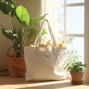 Organic Cotton Canvas Tote Shopping <b>Bag</b> TUV Certification Zipper Closure Custom Color <b>Medium</b> <b>Size</b>-Reusable for Gifts Promotions - Product Image 1