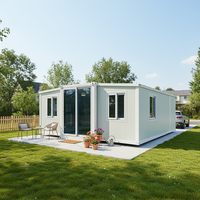 Maison conteneur moderne extensible de style côtier, 20ft 40ft, préfabriquée, pour habitation, magasin, bureau, avec terrasse vue océan et espace de vie extérieur