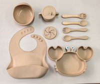 Ensemble d'alimentation pour bébé en silicone 9 pièces avec assiette en forme de crabe, bavoir, gobelet à paille, bol à ventouse, ustensiles |   Vaisselle sans BPA pour les tout-petits