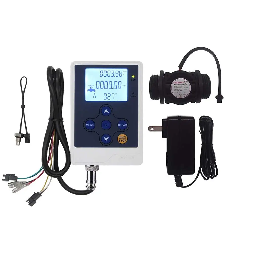 DIGITEN Water Flow Meter Controller LCD Display+G1" Flow Sensor Flowmeter+12V Power