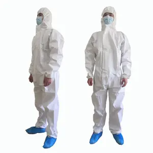 White Waterproof Disposable Protective Protection Type 5/6 Industry PPE Coverall Clothing