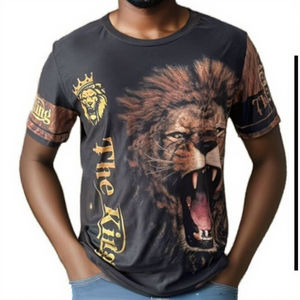 T-shirt d'été pour homme, motif animal lion 3D, impression numérique, respirant, manches courtes, micro-élastique, sport, décontracté - Product Image 3
