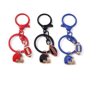 Porte-clés en métal style mini casque de rugby, souvenir d'équipe sportive, vente en gros - Product Image 1