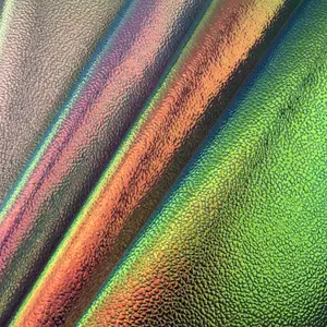 Embossed shining pu iridescent leather for cosmetic bags