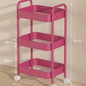 Chariot de rangement classique à roulettes pour salon, cadre en métal et paniers en PP, chariot de salon à 3 niveaux, 4 roues verrouillables, chariot de salon - Product Image 2